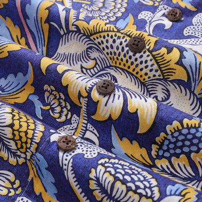 Hawaiian Shirt For Men Azure Garden Print Shirt Camp Collar 100% Cotton By Cigar
