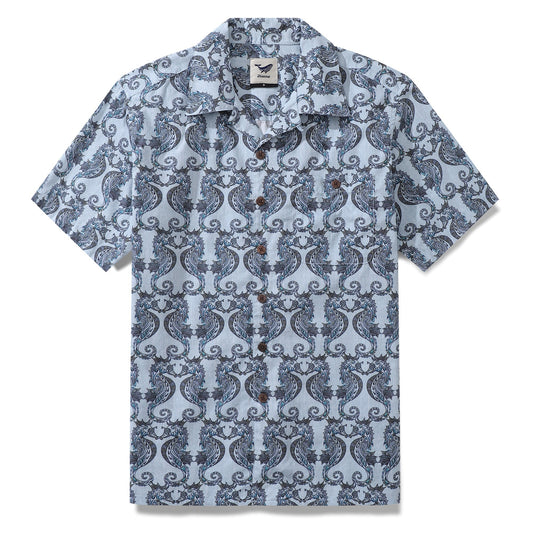 Summer Hawaiian Shirt For Men Smile of the Sea Print Shirt Camp Collar 100% Cotton By Cigar