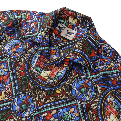 Hawaiian Shirt For Men Stained Glass Window Print Shirt Camp Collar 100% Cotton Shirt By Sherry