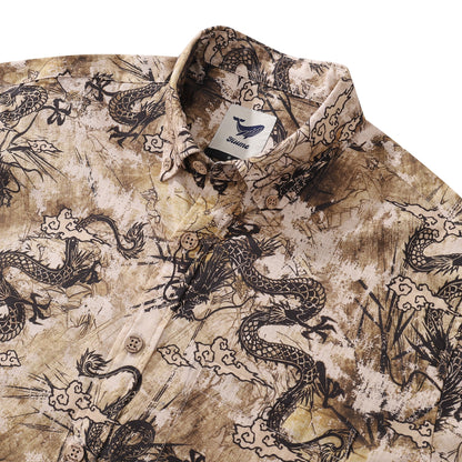 Long Sleeve Hawaiian Shirt For Men Dragon Totem Pattern Cotton Button-down Aloha Shirt By Sun
