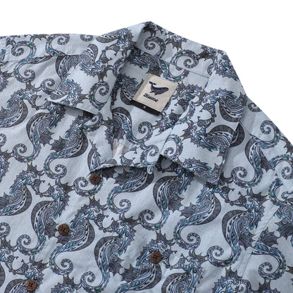Summer Hawaiian Shirt For Men Smile of the Sea Print Shirt Camp Collar 100% Cotton By Cigar