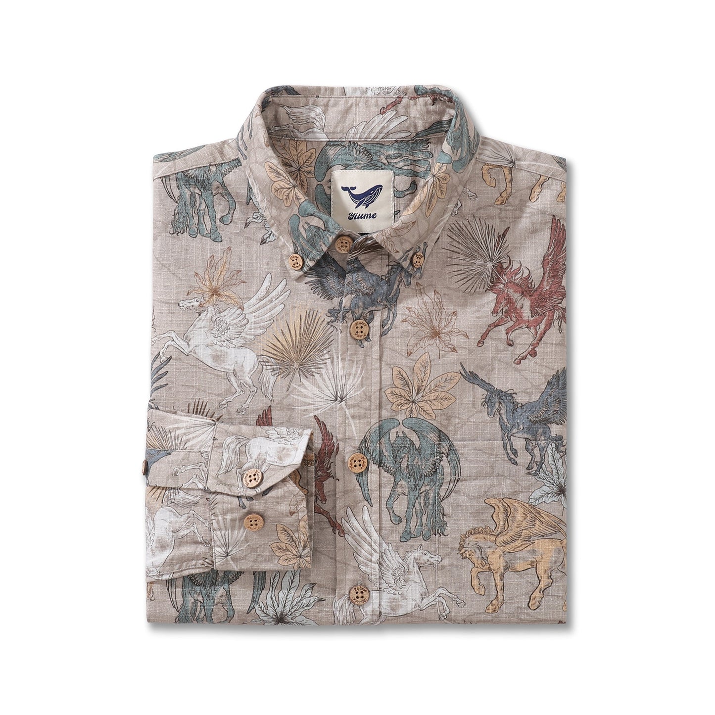 Men's Hawaiian Shirt Pegasus in Flight Cotton Button-down Long Sleeve Aloha Shirt By Sherry