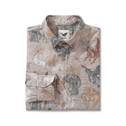 Men's Hawaiian Shirt Pegasus in Flight Cotton Button-down Long Sleeve Aloha Shirt By Sherry