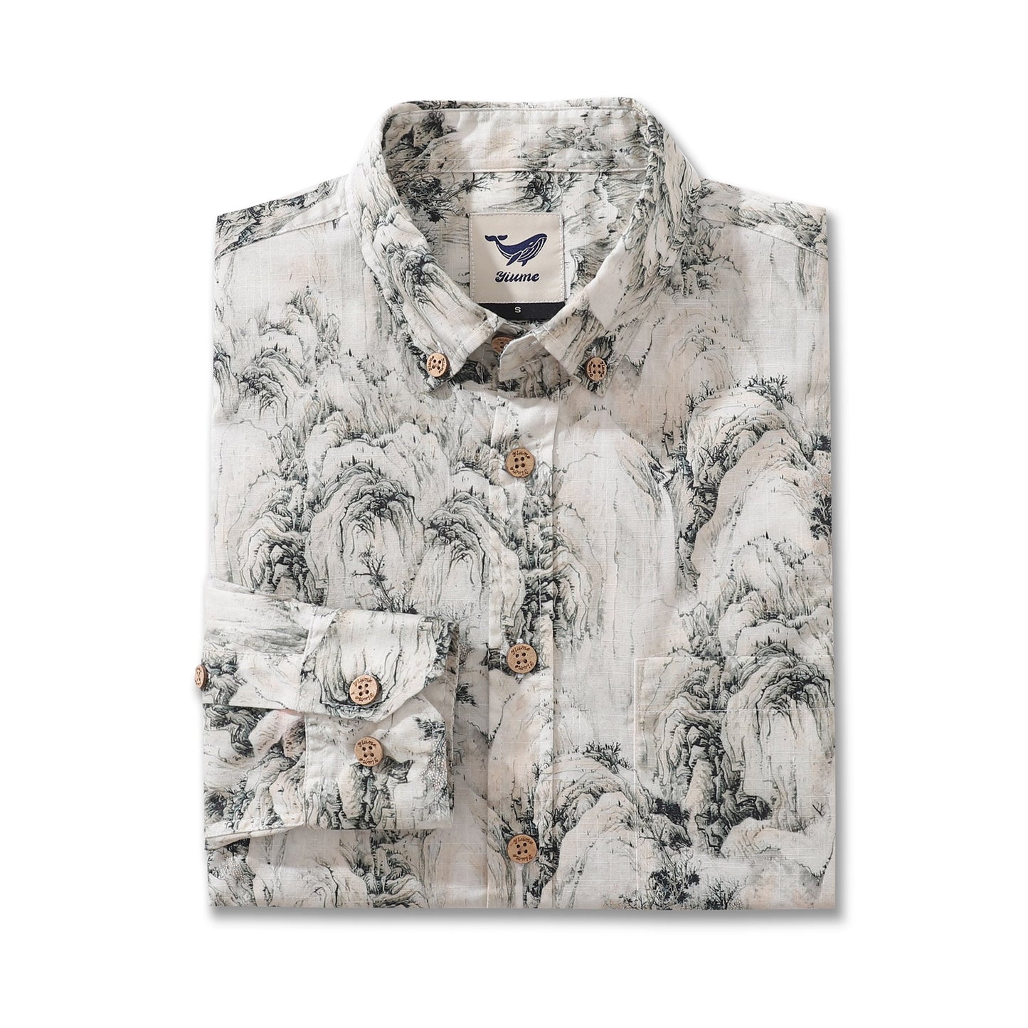 Men's Hawaiian Shirt Enchanting Mountain Landscape Cotton Button-down Long Sleeve Aloha Shirt By Amy