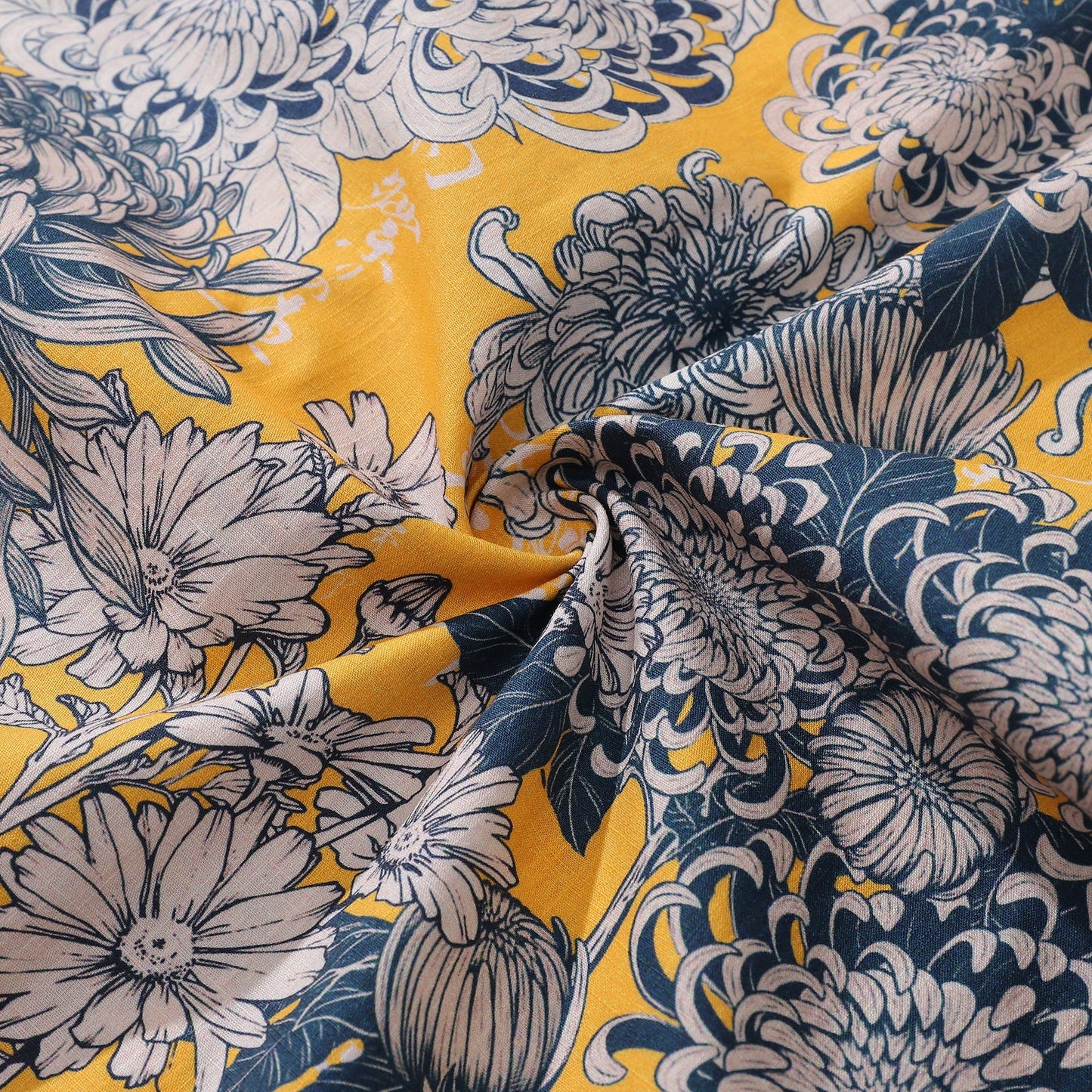Yellow Hawaiian Shirt For Men Japanese Flower Shirt Camp Collar 100% Cotton Shirt By Yakima
