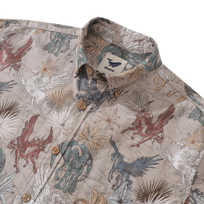 Men's Hawaiian Shirt Pegasus in Flight Cotton Button-down Long Sleeve Aloha Shirt By Sherry