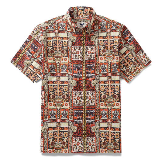 Men's Hawaiian Shirt Mystical Totem Cotton Button-down Short Sleeve Aloha Shirt By Cigar