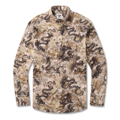 Long Sleeve Hawaiian Shirt For Men Dragon Totem Pattern Cotton Button-down Aloha Shirt By Sun