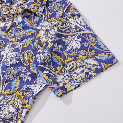 Hawaiian Shirt For Men Azure Garden Print Shirt Camp Collar 100% Cotton By Cigar