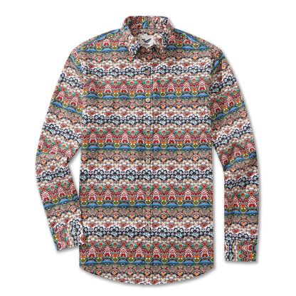 Men's Hawaiian Shirt Tropical Groove Cotton Button-down Long Sleeve Aloha Shirt By Amy