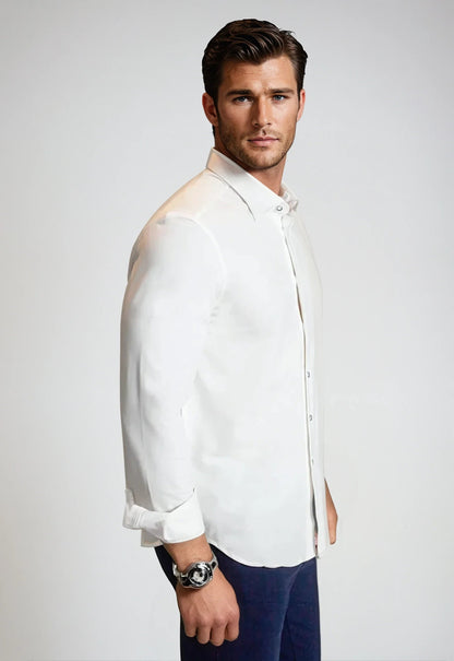 Single Shot Button Front Long Sleeve Shirt - White Buki