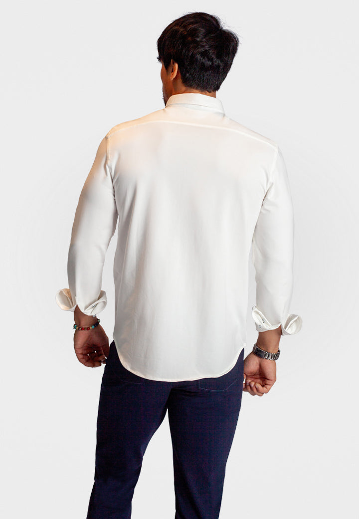 Single Shot Button Front Long Sleeve Shirt - White Buki