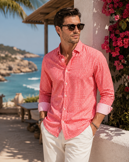 Swiss Check Long Sleeve Tech Shirt - Red