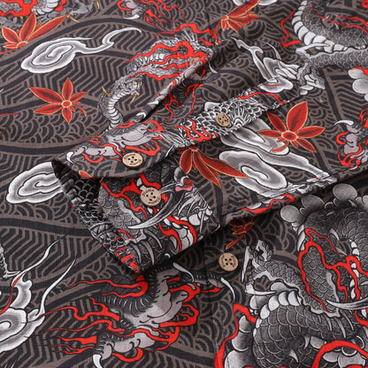 Long Sleeve Hawaiian Shirt For Men The Dragon's Flight Cotton Button-down Aloha Shirt By Sun