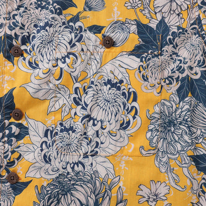 Yellow Hawaiian Shirt For Men Japanese Flower Shirt Camp Collar 100% Cotton Shirt By Yakima