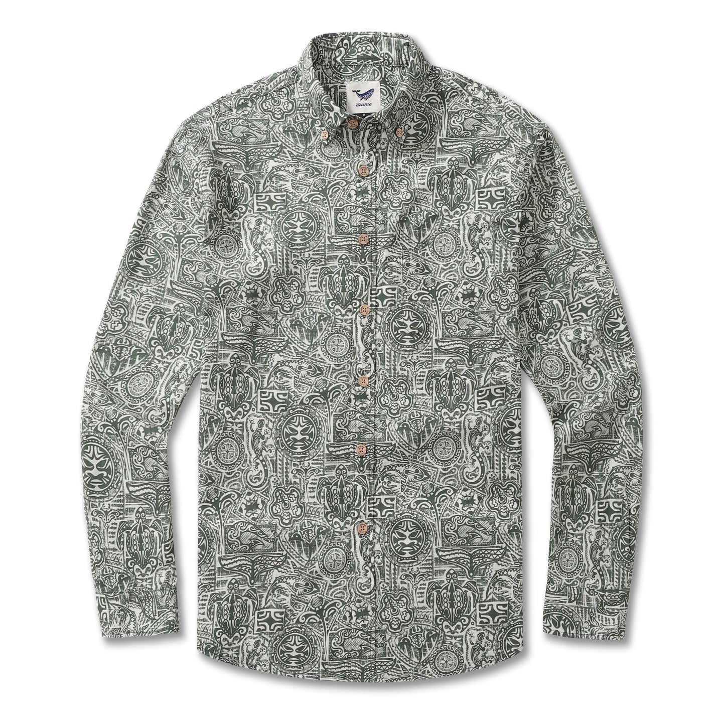 Long Sleeve Hawaiian Shirt For Men Guardian Totem Cotton Button-down Aloha Shirt By Sun