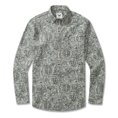 Long Sleeve Hawaiian Shirt For Men Guardian Totem Cotton Button-down Aloha Shirt By Sun