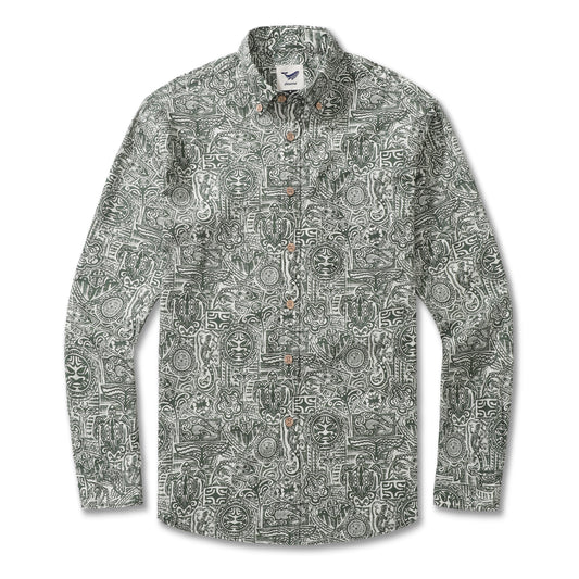 Long Sleeve Hawaiian Shirt For Men Guardian Totem Cotton Button-down Aloha Shirt By Sun