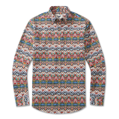 Men's Hawaiian Shirt Tropical Groove Cotton Button-down Long Sleeve Aloha Shirt By Amy