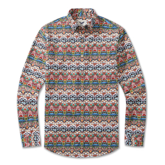 Men's Hawaiian Shirt Tropical Groove Cotton Button-down Long Sleeve Aloha Shirt By Amy