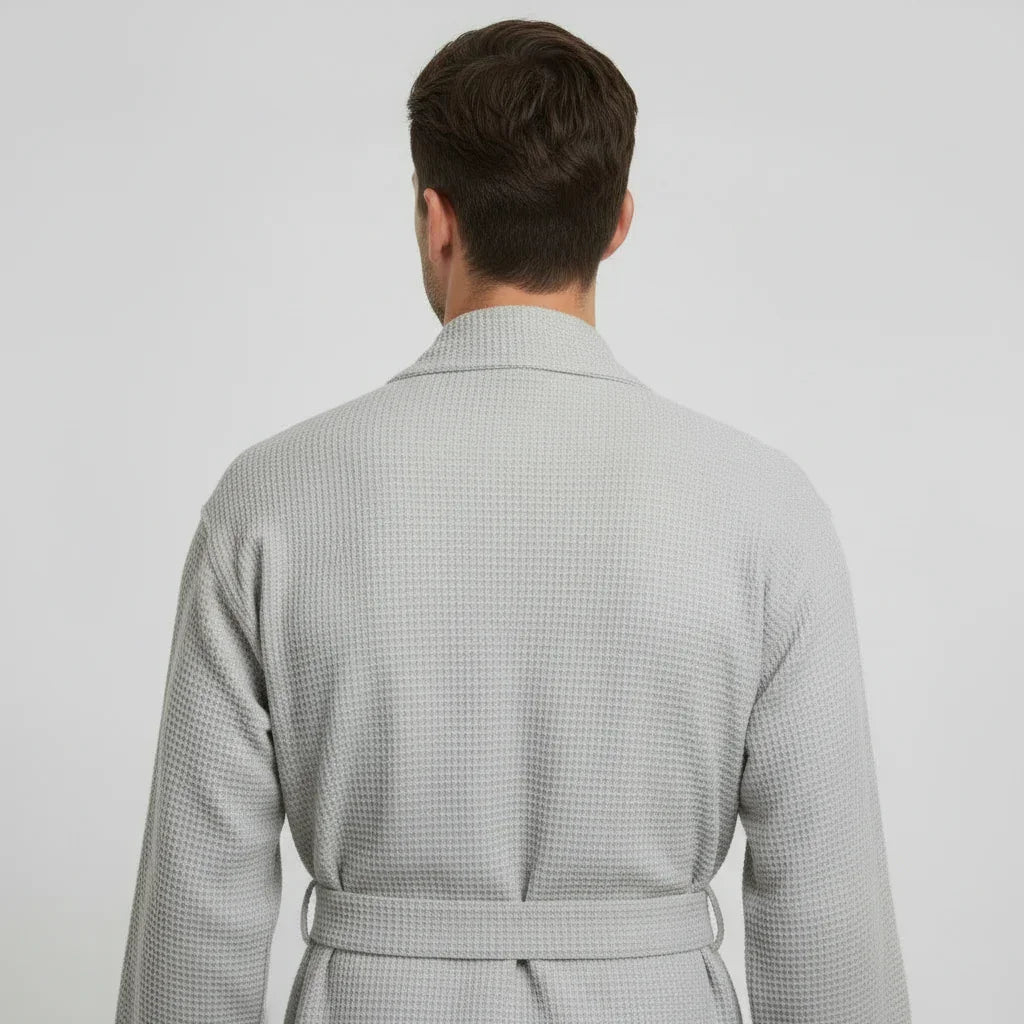Waffle Spa Bathrobe for Men -  Absorbent, Lightweight Lotus Linen