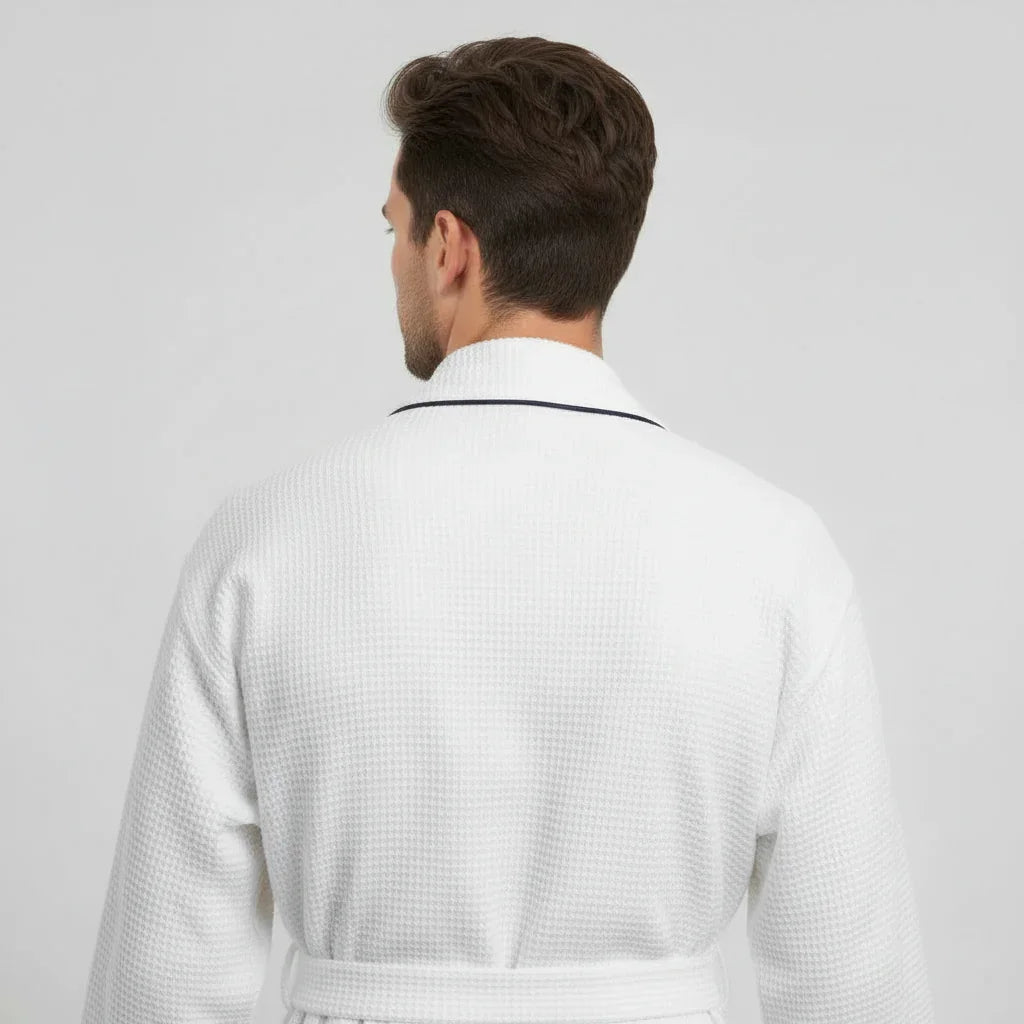Waffle Spa Bathrobe for Men -  Absorbent, Lightweight Lotus Linen