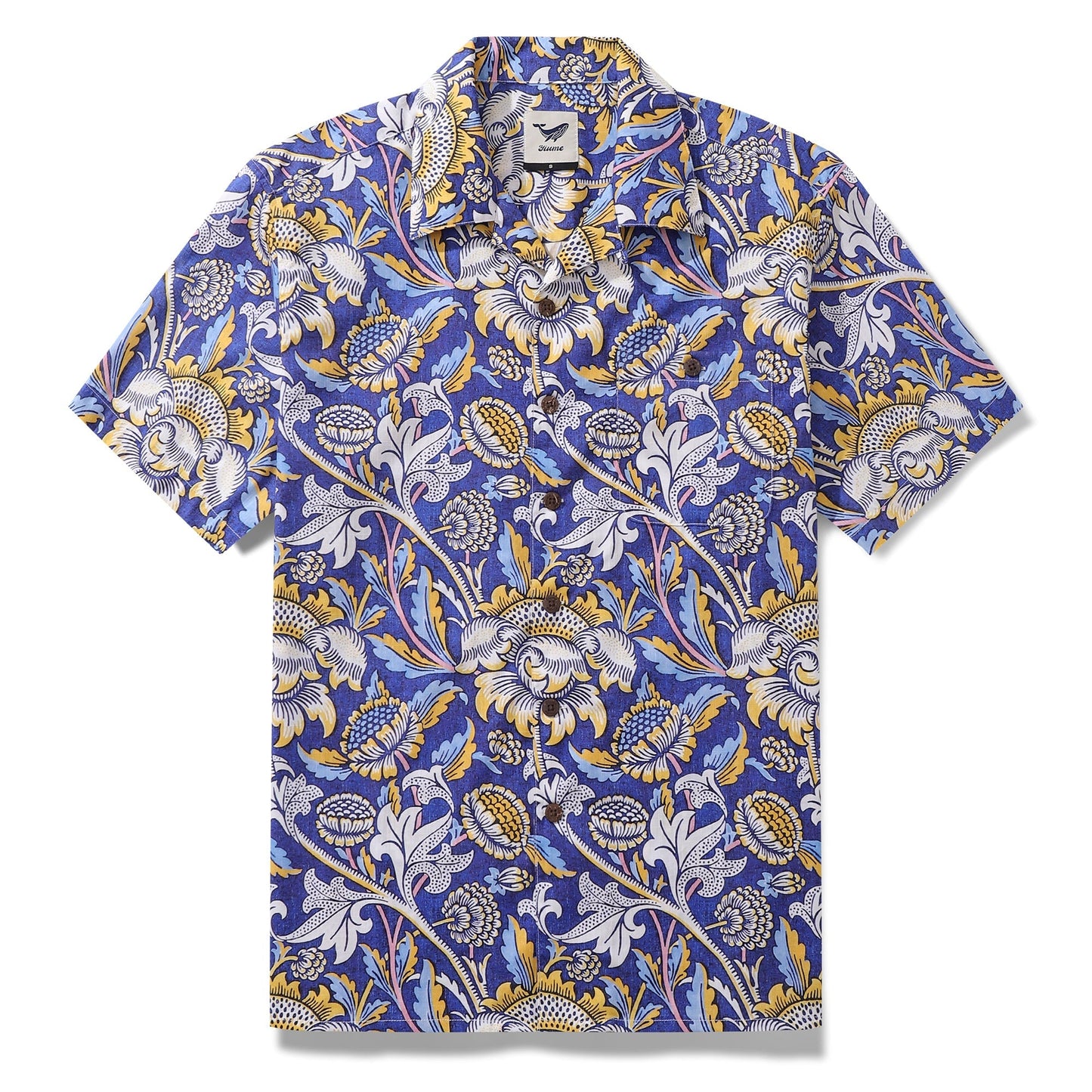 Hawaiian Shirt For Men Azure Garden Print Shirt Camp Collar 100% Cotton By Cigar