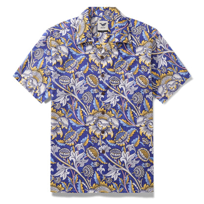 Hawaiian Shirt For Men Azure Garden Print Shirt Camp Collar 100% Cotton By Cigar