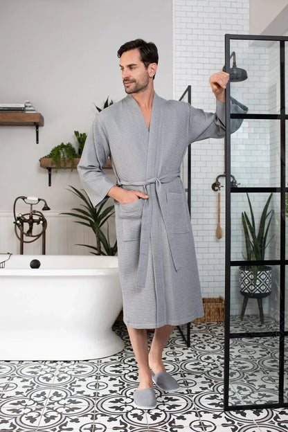 Waffle Spa Bathrobe for Men -  Absorbent, Lightweight Lotus Linen
