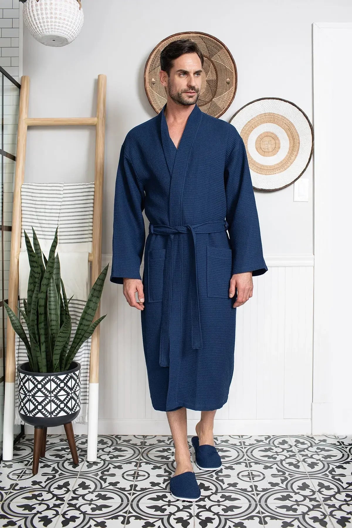 Waffle Spa Bathrobe for Men -  Absorbent, Lightweight Lotus Linen