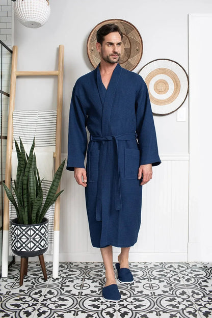 Waffle Spa Bathrobe for Men -  Absorbent, Lightweight Lotus Linen