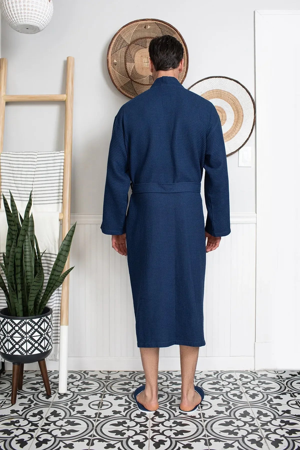 Waffle Spa Bathrobe for Men -  Absorbent, Lightweight Lotus Linen