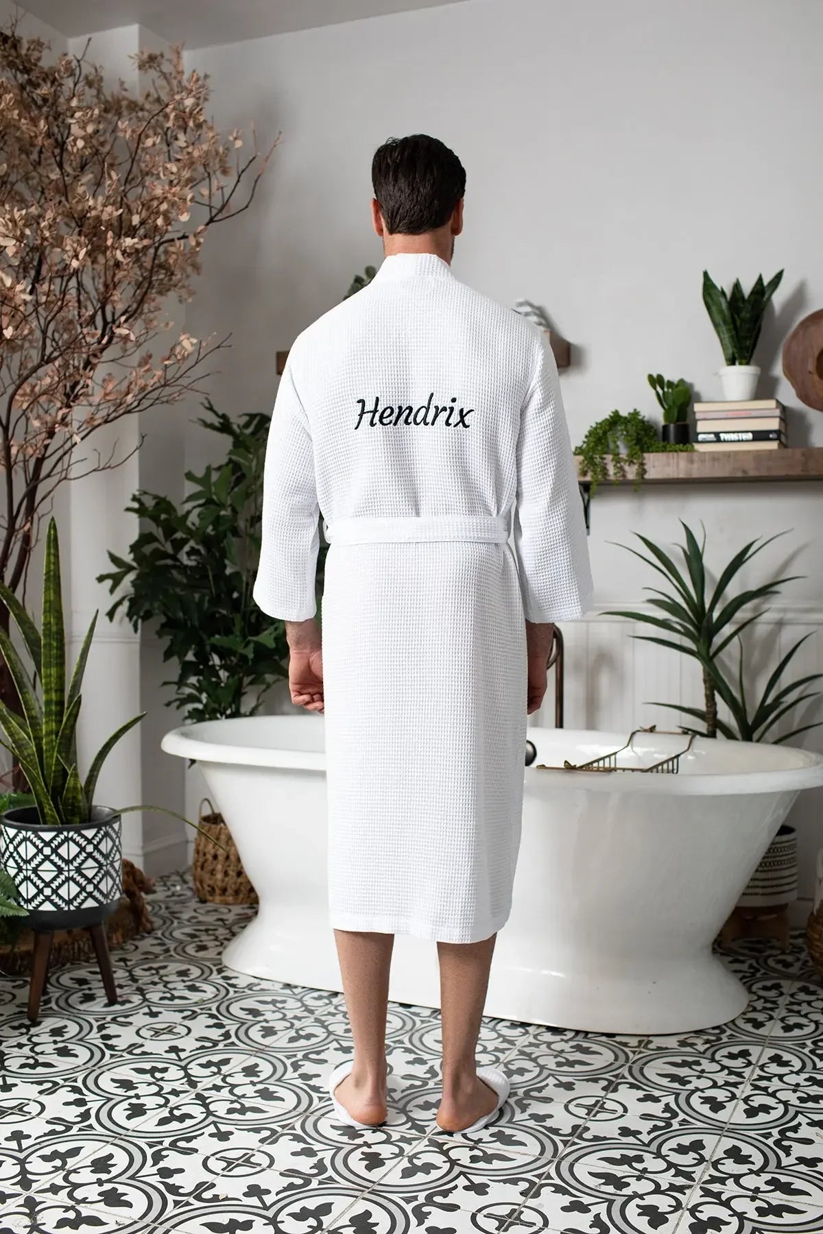 Waffle Spa Bathrobe for Men -  Absorbent, Lightweight Lotus Linen