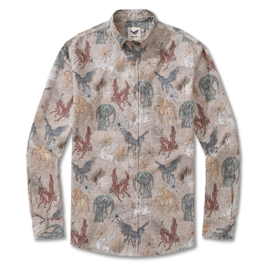 Men's Hawaiian Shirt Pegasus in Flight Cotton Button-down Long Sleeve Aloha Shirt By Sherry