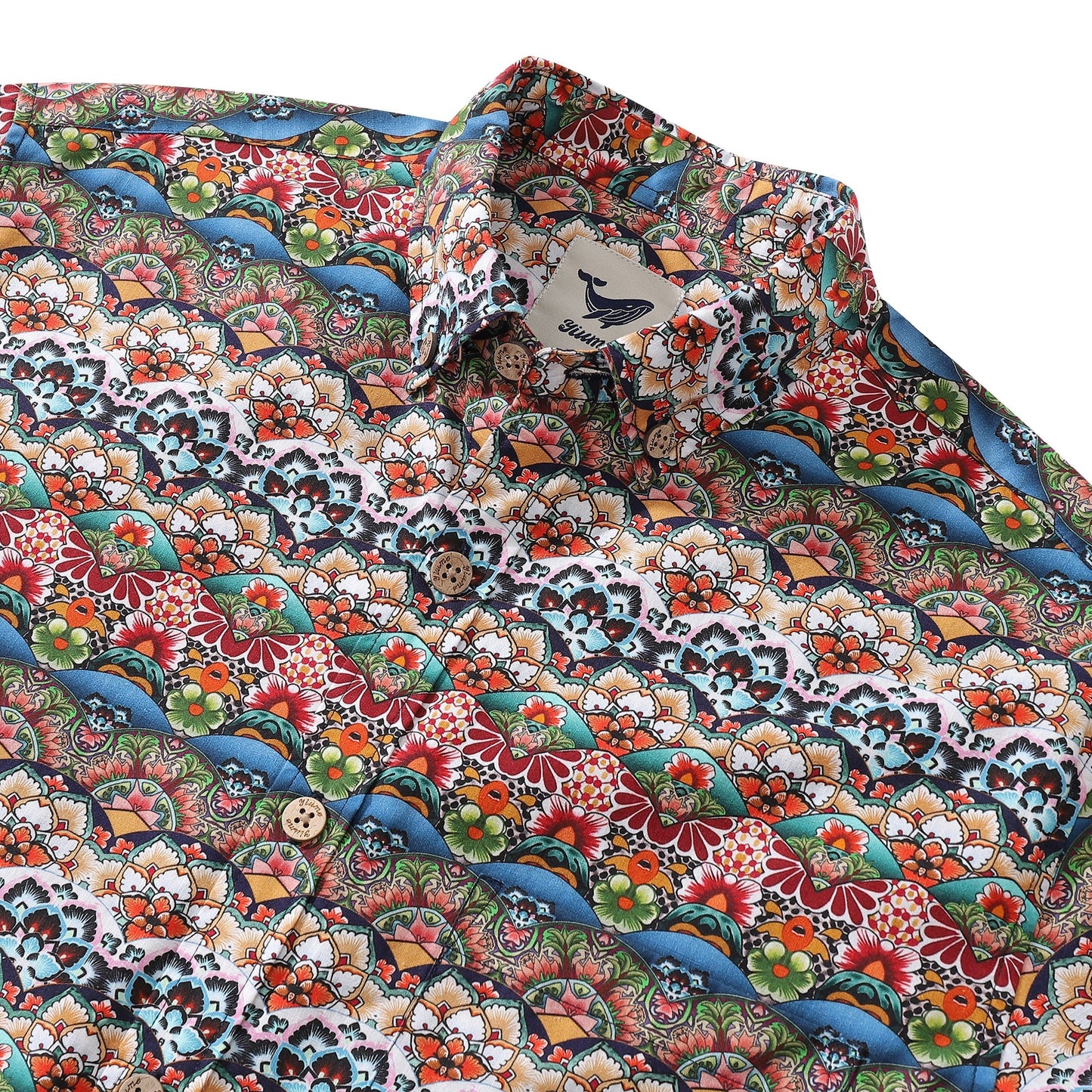 Men's Hawaiian Shirt Tropical Groove Cotton Button-down Long Sleeve Aloha Shirt By Amy
