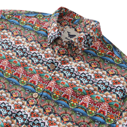 Men's Hawaiian Shirt Tropical Groove Cotton Button-down Long Sleeve Aloha Shirt By Amy