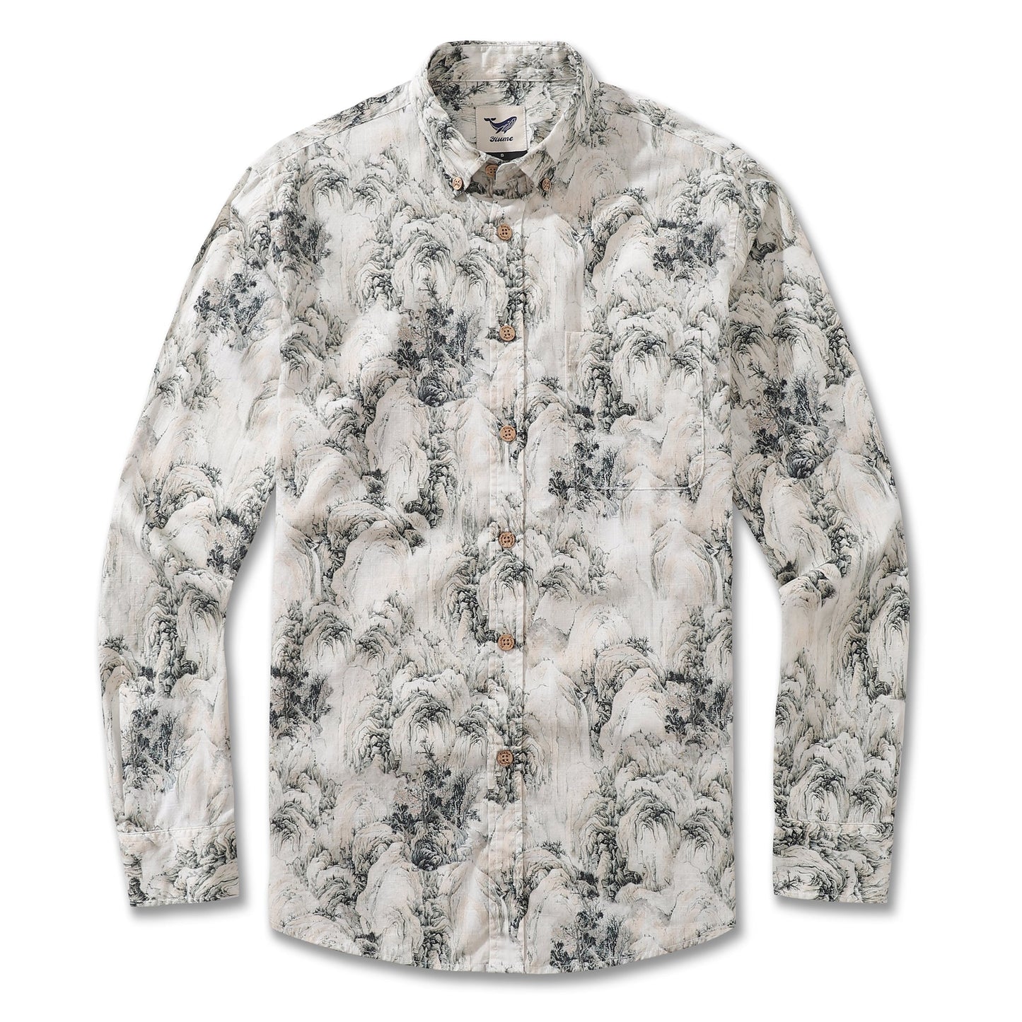 Men's Hawaiian Shirt Enchanting Mountain Landscape Cotton Button-down Long Sleeve Aloha Shirt By Amy