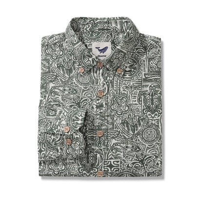 Long Sleeve Hawaiian Shirt For Men Guardian Totem Cotton Button-down Aloha Shirt By Sun