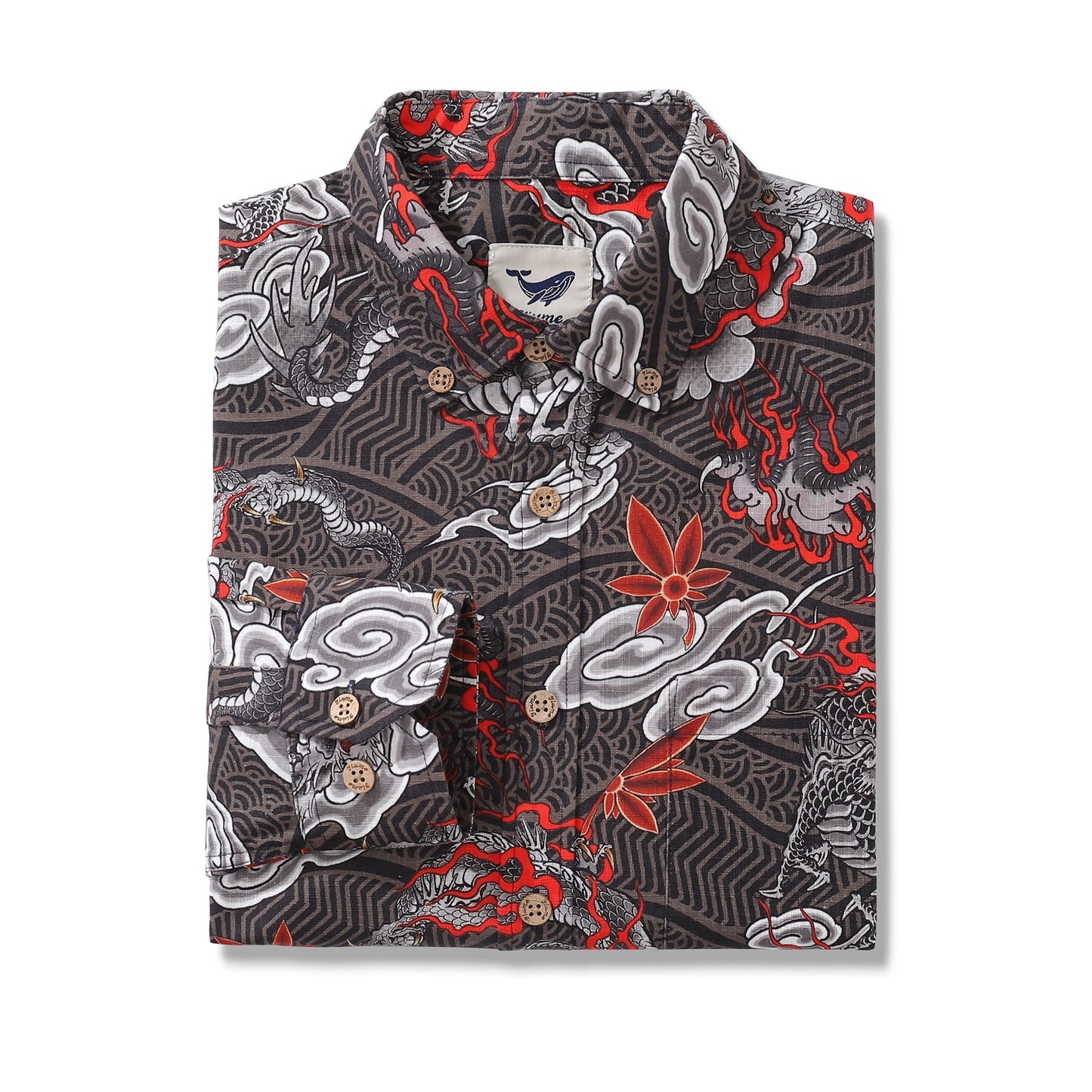 Long Sleeve Hawaiian Shirt For Men The Dragon's Flight Cotton Button-down Aloha Shirt By Sun
