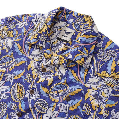 Hawaiian Shirt For Men Azure Garden Print Shirt Camp Collar 100% Cotton By Cigar