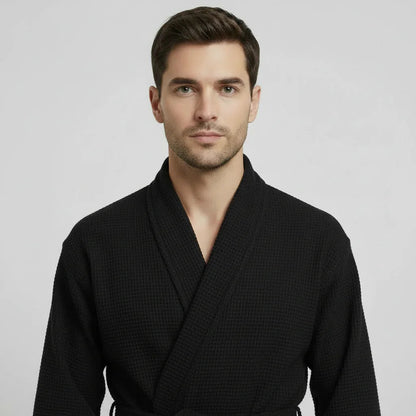 Waffle Spa Bathrobe for Men -  Absorbent, Lightweight Lotus Linen