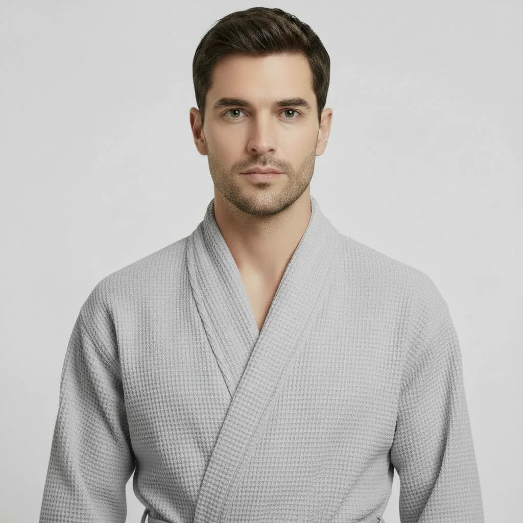 Waffle Spa Bathrobe for Men -  Absorbent, Lightweight Lotus Linen