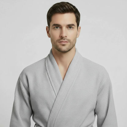 Waffle Spa Bathrobe for Men -  Absorbent, Lightweight Lotus Linen