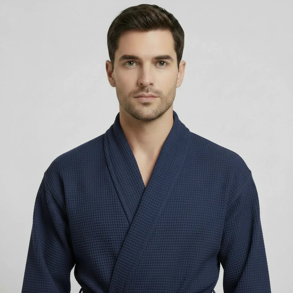 Waffle Spa Bathrobe for Men -  Absorbent, Lightweight Lotus Linen