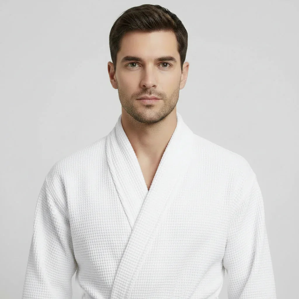 Waffle Spa Bathrobe for Men -  Absorbent, Lightweight Lotus Linen