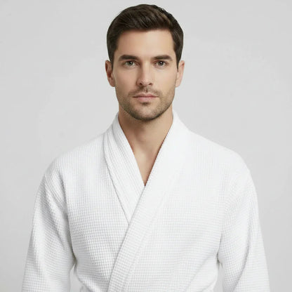 Waffle Spa Bathrobe for Men -  Absorbent, Lightweight Lotus Linen