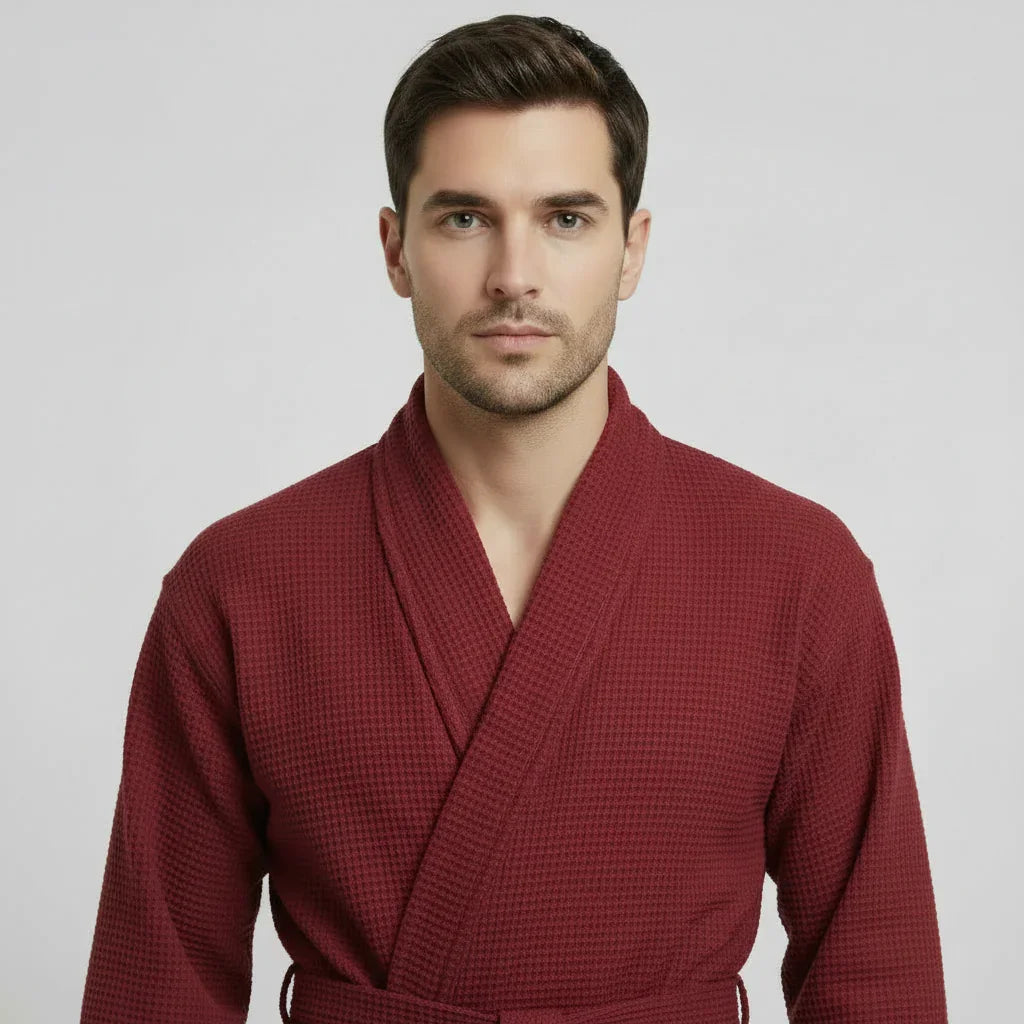 Waffle Spa Bathrobe for Men -  Absorbent, Lightweight Lotus Linen