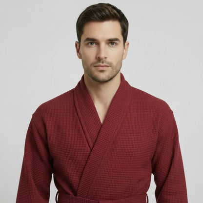 Waffle Spa Bathrobe for Men -  Absorbent, Lightweight Lotus Linen