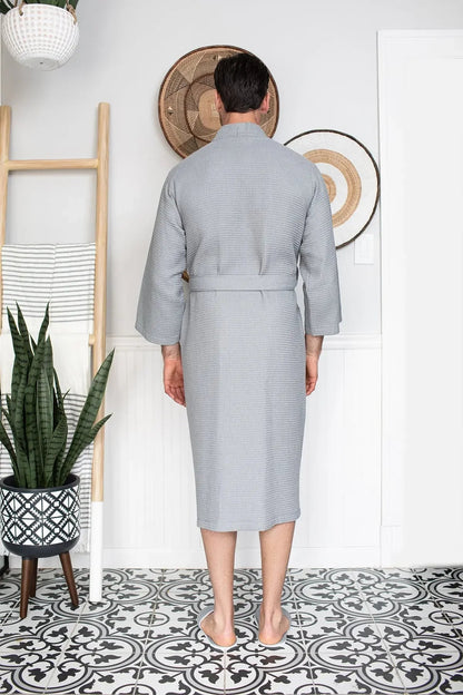 Waffle Spa Bathrobe for Men -  Absorbent, Lightweight Lotus Linen