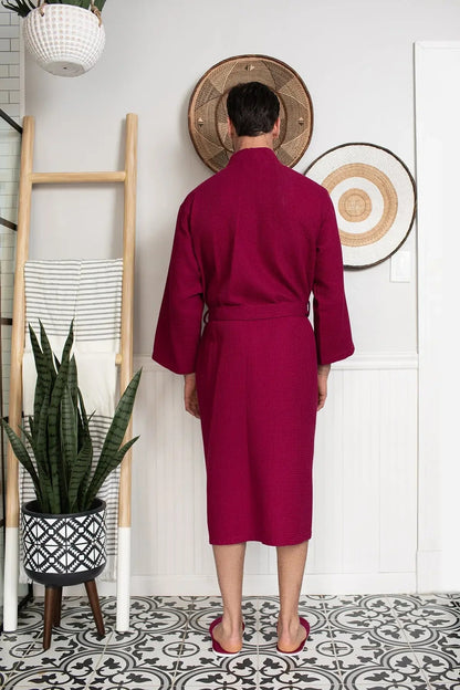 Waffle Spa Bathrobe for Men -  Absorbent, Lightweight Lotus Linen